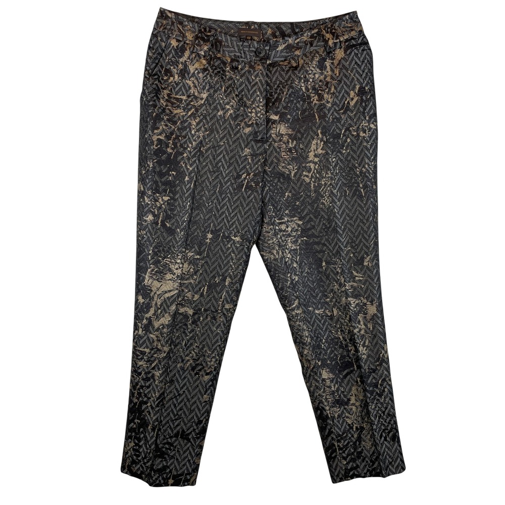 Adolfo Dominguez Metallic Herringbone Abstract Splatter Trousers 42 US 10/12